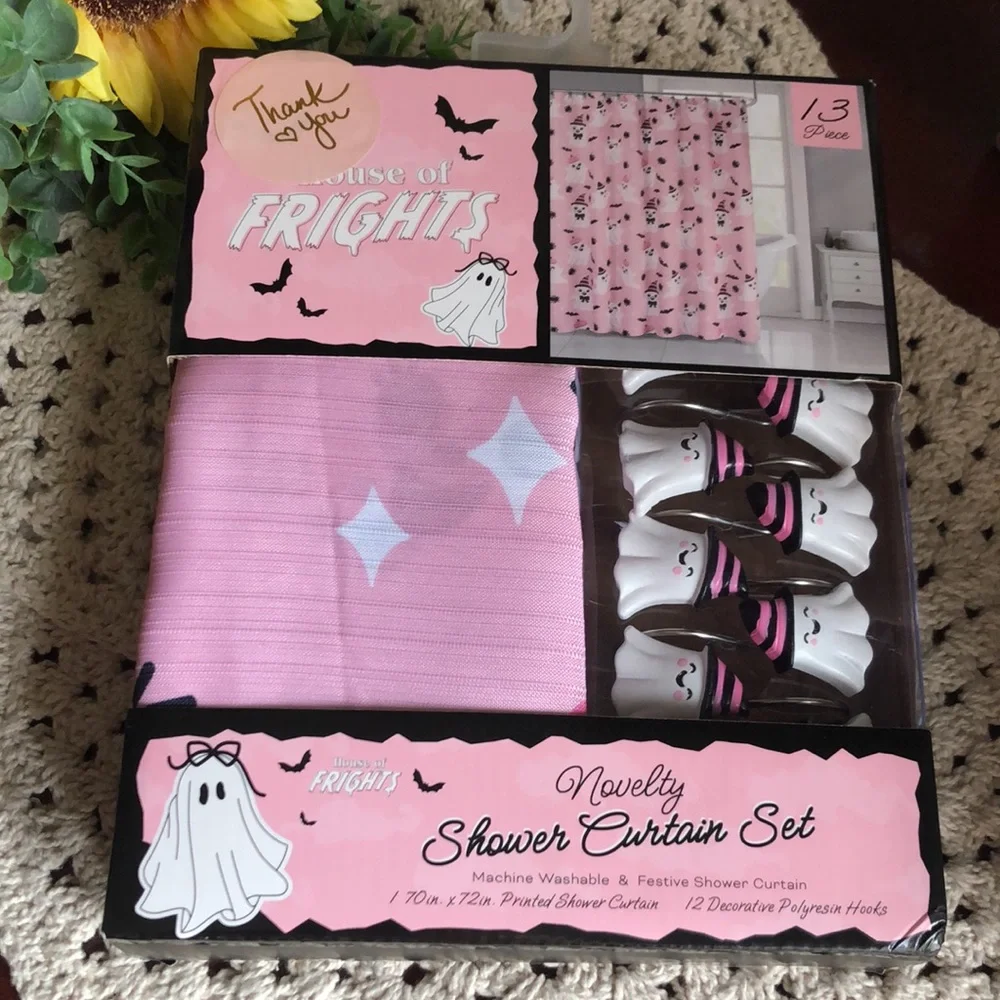 Pink Novelty HALLOWEEN Shower Curtain Set